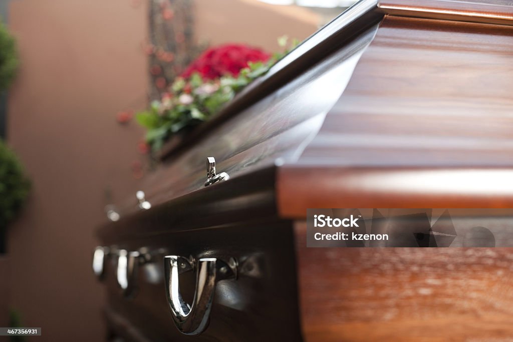 Funeral with coffin Religion, death and dolor  - funeral and cemetery; funeral with coffin Coffin Stock Photo