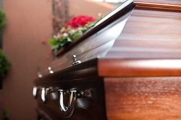 Funeral with coffin Religion, death and dolor  - funeral and cemetery; funeral with coffin funeral parlor photos stock pictures, royalty-free photos & images