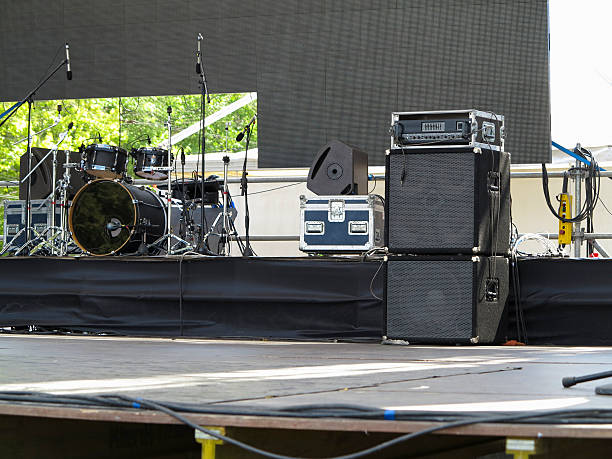 istock Drums set, powerfull speakers, amplifiers and stage equipment 467357443