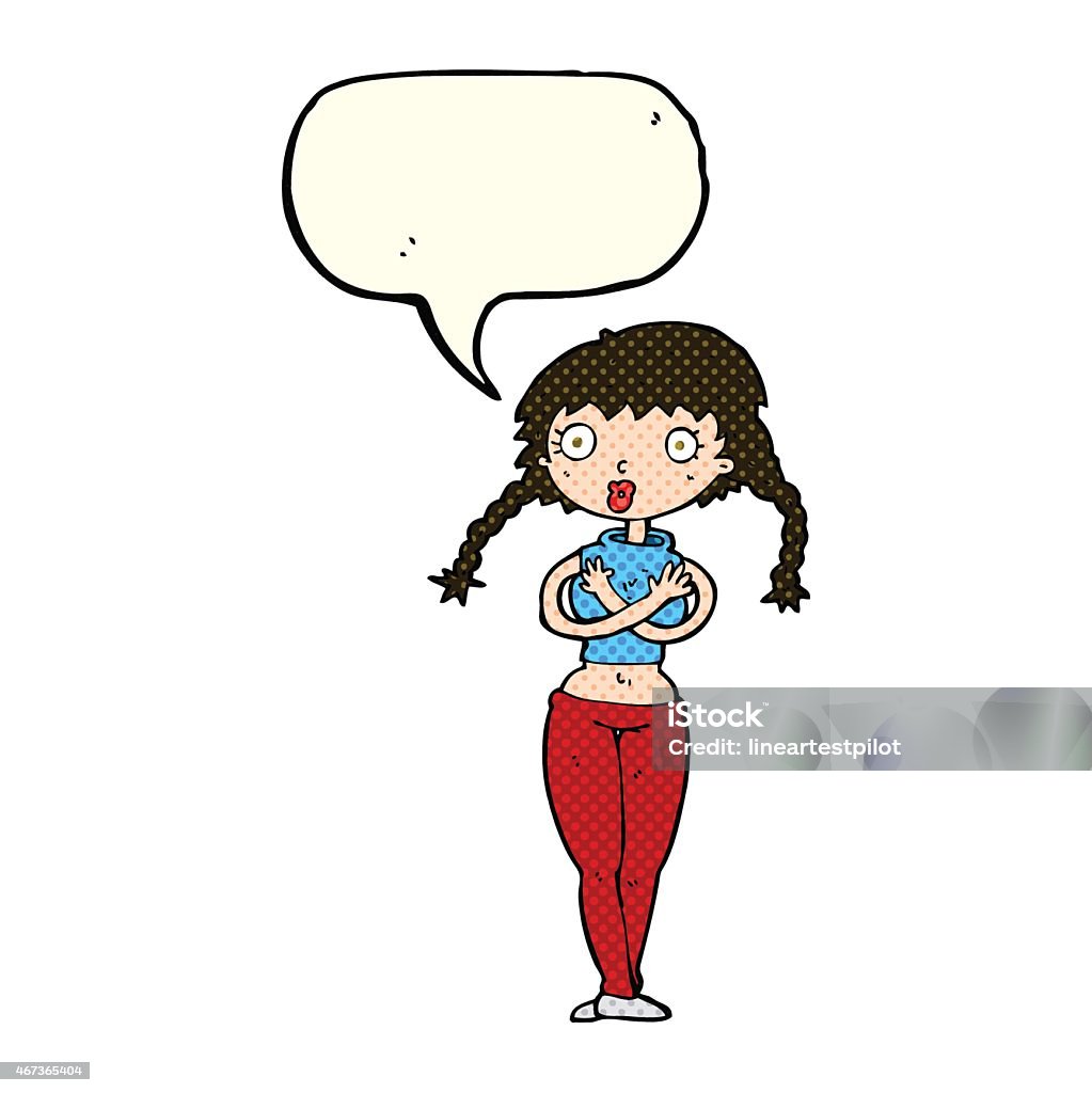 cartoon offended woman covering herself with speech bubble 2015 stock vector