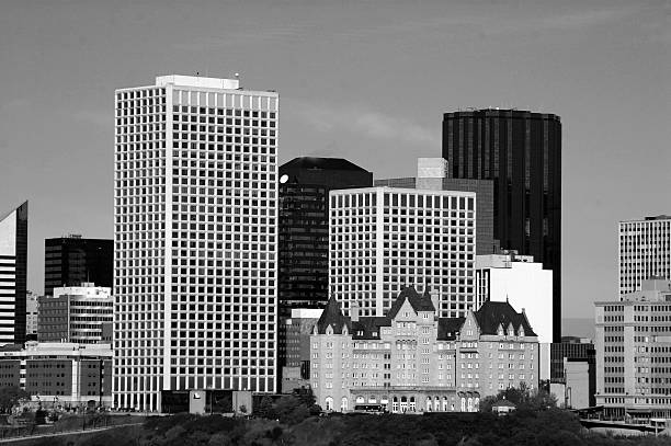 istock Edmonton Skyline buildings - black and white. 467365822