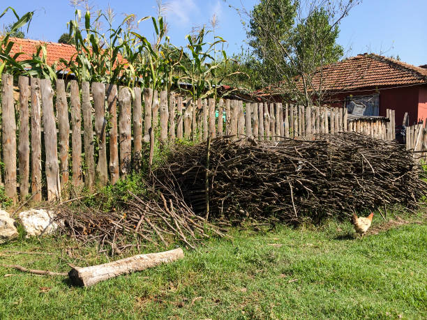 istock Cedar Picket Fence with village house 467366106