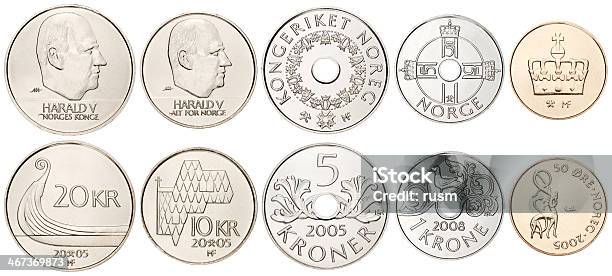 Complete Norwegian Coins Set On White Background Stock Photo - Download Image Now - Norwegian Currency, Norwegian Coin, Cut Out