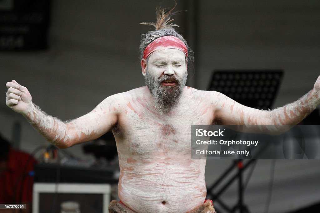 Aboriginal dancers Sydney, Australia, February 19, 2012: Aboriginal dancer performs at the Audley Weir in the Royal National Park in Australia. 2015 Stock Photo