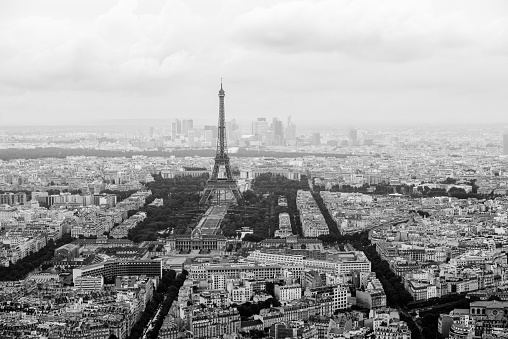 black and white shot of Paris.