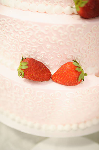 istock sweet Wedding cake decorated with tasty strawberries 467378902