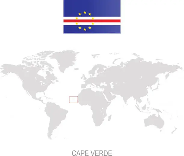 Vector illustration of Flag of Cape Verde and designation on World map