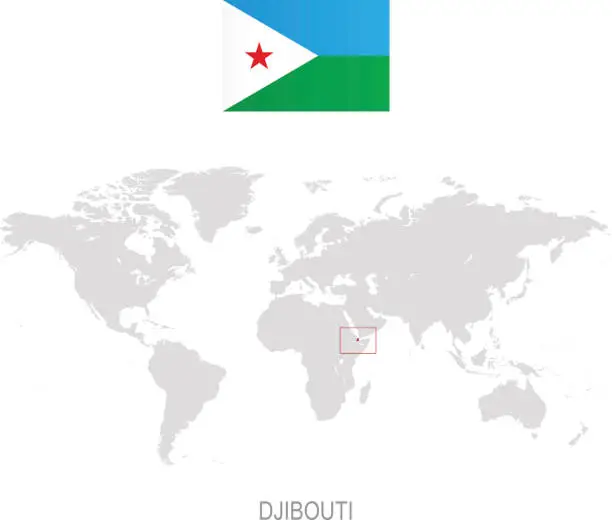 Vector illustration of Flag of Djibouti and designation on World map