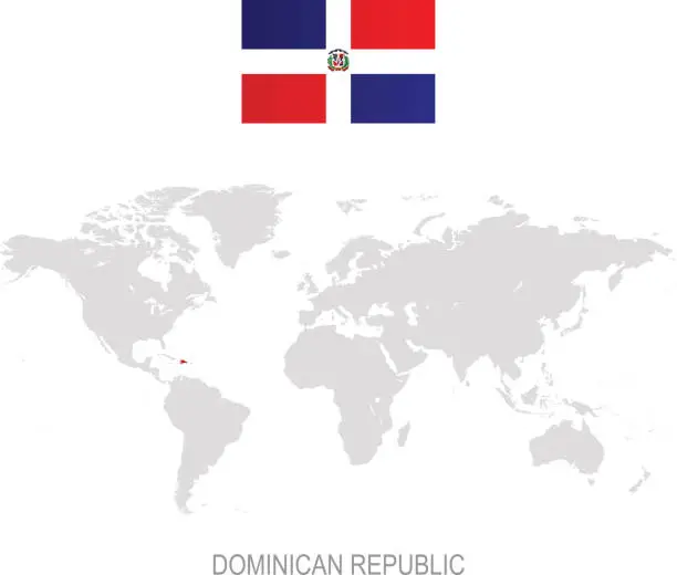 Vector illustration of Flag of Dominican Republic and designation on World map