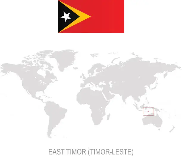 Vector illustration of Flag of East Timor and designation on World map