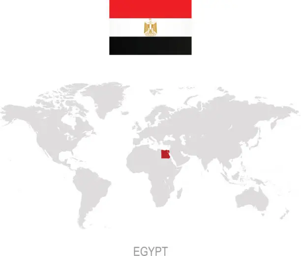 Vector illustration of Flag of Egypt and designation on World map