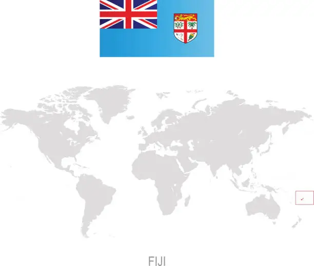 Vector illustration of Flag of Fiji and designation on World map