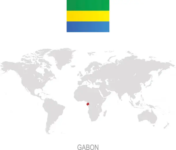 Vector illustration of Flag of Gabon and designation on World map