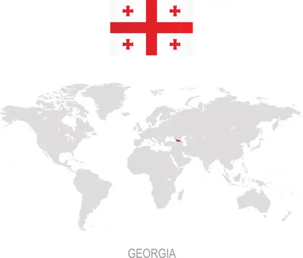 Vector illustration of Flag of Georgia and designation on World map