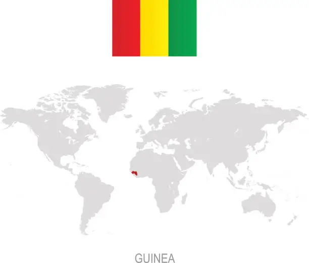 Vector illustration of Flag of Guinea and designation on World map