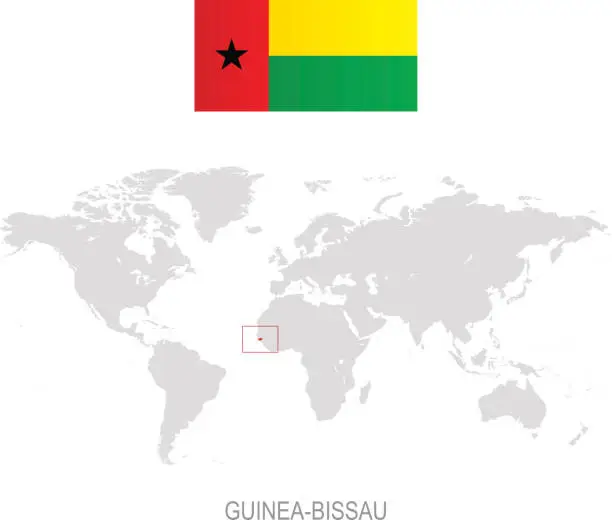 Vector illustration of Flag of Guinea Bissau and designation on World map