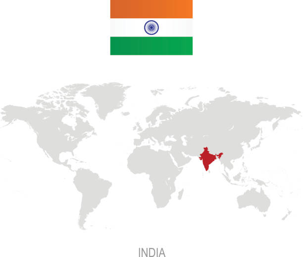 ilustrações, clipart, desenhos animados e ícones de bandeira da índia e da designação no mapa-múndi - designation