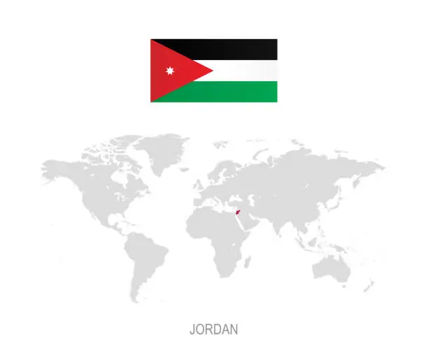 Vector illustration of Flag of Jordan and designation on World map