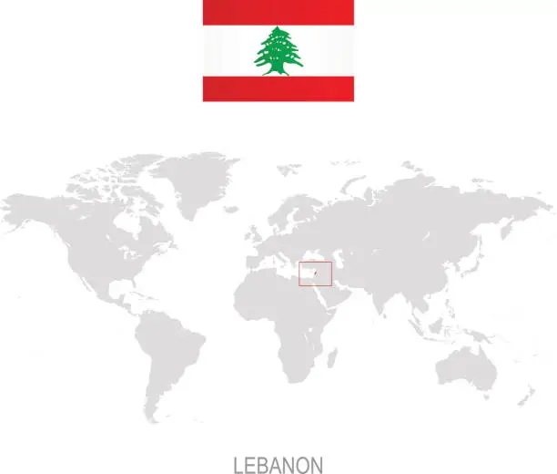 Vector illustration of Flag of Lebanon and designation on World map