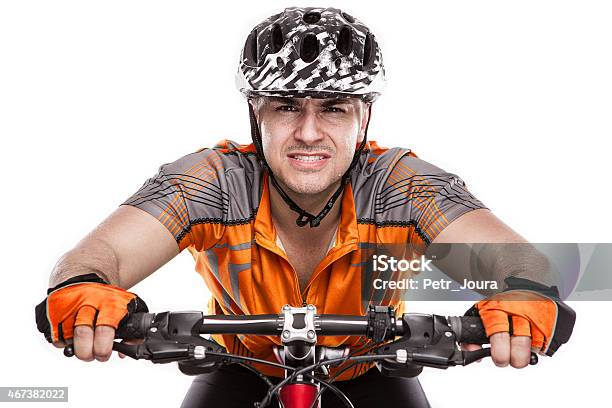 Young Male Cyclist With His Bicycle On Race Stock Photo - Download Image Now - 2015, Activity, Adult