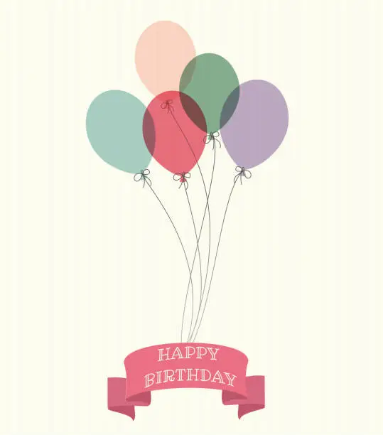 Vector illustration of Balloons with Happy Birth ribon on a samles background