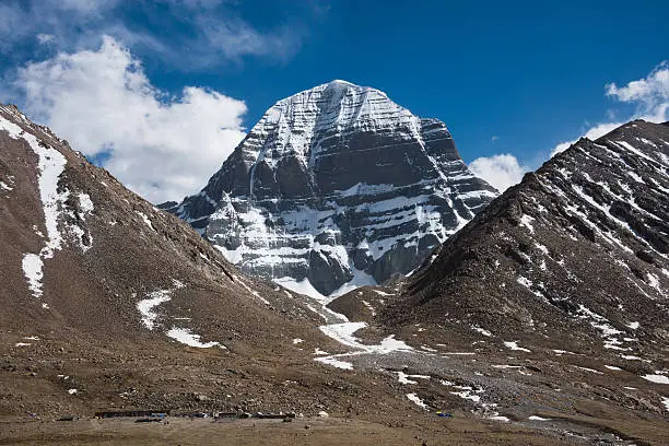 The north face of Mt. Kailash view from Dirapuk Gompa. Mt. Kailash is sacred to four religions(Hinduism,Jainism,Buddhism,Bon) and a deeply numinous place.