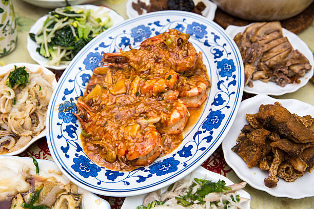 A typical serving of Chinese family reunion dinner.