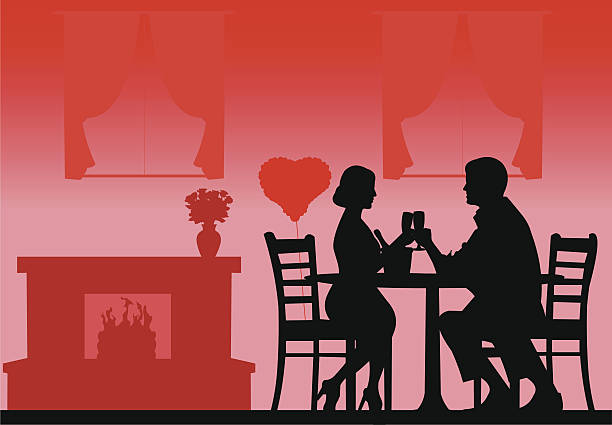 illustrations, cliparts, dessins animés et icônes de dîner romantique saint valentin silhouette - men giving balloon women