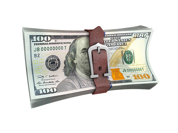 куча доллар банкноты с поясом - budget savings home finances too small стоковые фото и изображения