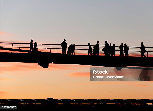 Walkers On The Millenium Bridge London Stock Photo - Download Image Now - Side View, Bridge - Built Structure, London Millennium Footbridge