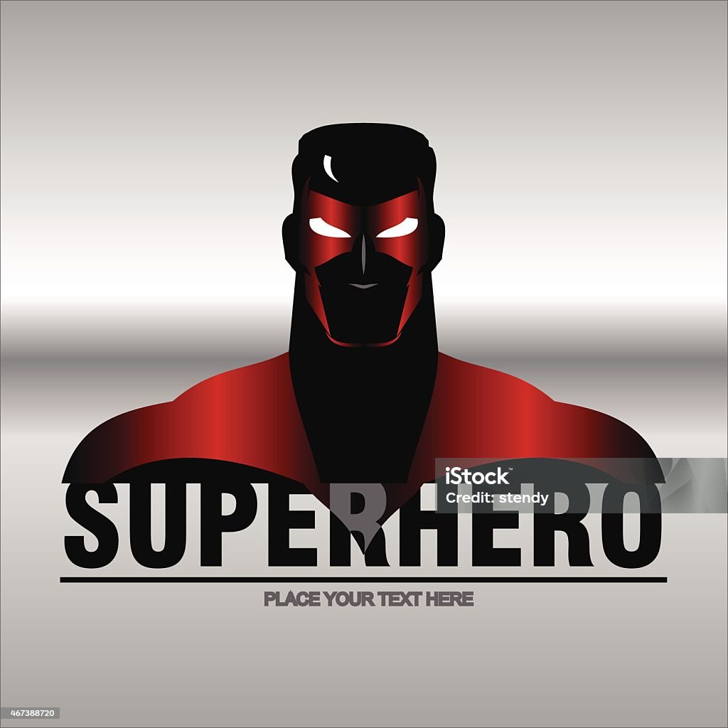 Superhero with red metallic mask over the silver background man with the mask and red costume compose with text. half body of superhero combine with text. Text placed on the separated layer. Mask - Disguise stock vector