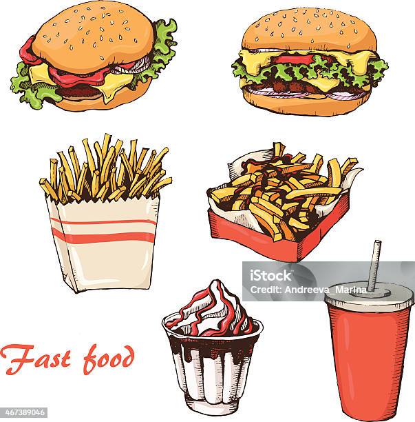 Fast Food 7 Stock Illustration - Download Image Now - 2015, American Culture, Beef