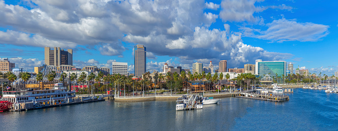 Long Beach downtown skyline Panorama with multiple stitch.
