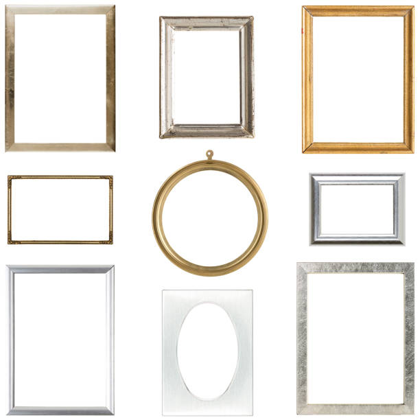 istock collection of old metallic picture frames, isolated on white 467395104