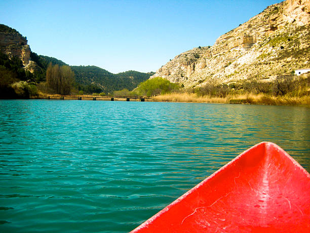 Kayak on a reservoir - Alcala del Jucar, Albacete, Spain stock photo