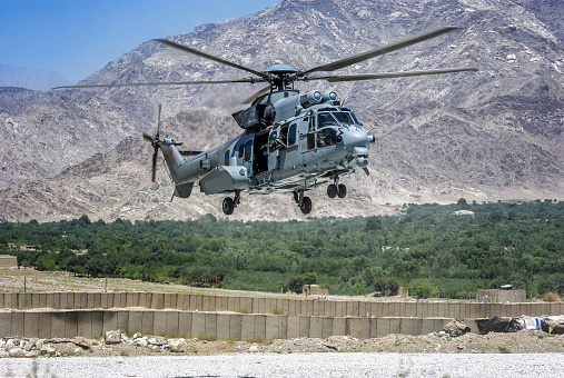 EC-225 helicopter flying in Afghanistan.