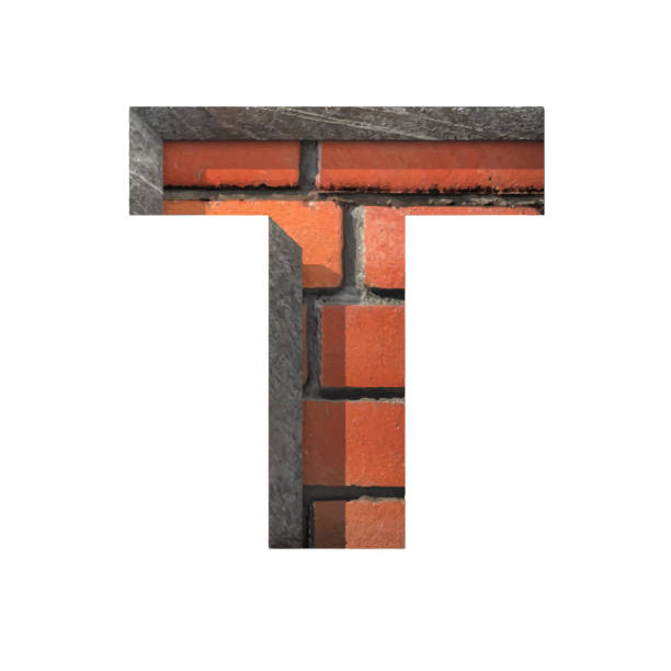 ilustraciones, imágenes clip art, dibujos animados e iconos de stock de vector de ladrillos cutted figura t.  pasta a cualquier plano - alphabet brick brick wall dirty