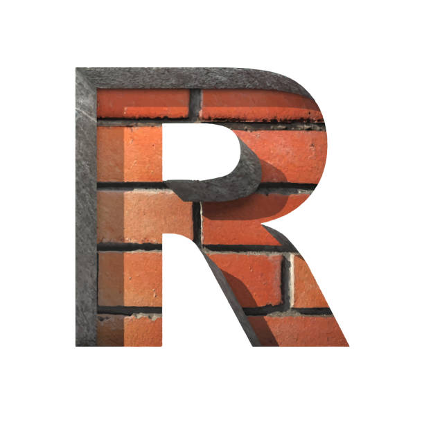 ilustraciones, imágenes clip art, dibujos animados e iconos de stock de vector de ladrillos cutted figura r.  pasta a cualquier plano - alphabet brick brick wall dirty