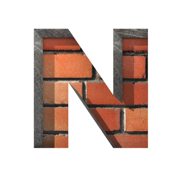 ilustraciones, imágenes clip art, dibujos animados e iconos de stock de vector de ladrillos cutted figura n.  pasta a cualquier plano - alphabet brick brick wall dirty