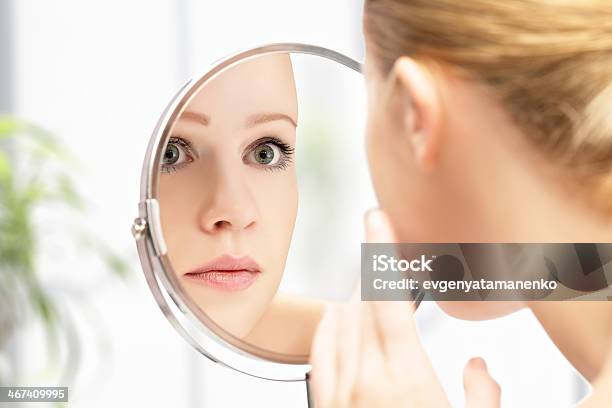 Young Beautiful Healthy Woman And Reflection In The Mirror Stock Photo - Download Image Now
