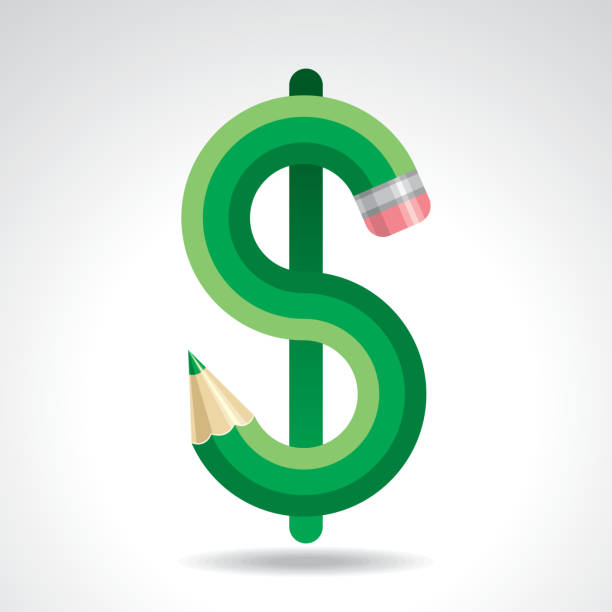 ilustraciones, imágenes clip art, dibujos animados e iconos de stock de concepto de educación gastos con signo de dólar aislado, lápiz - préstamo
