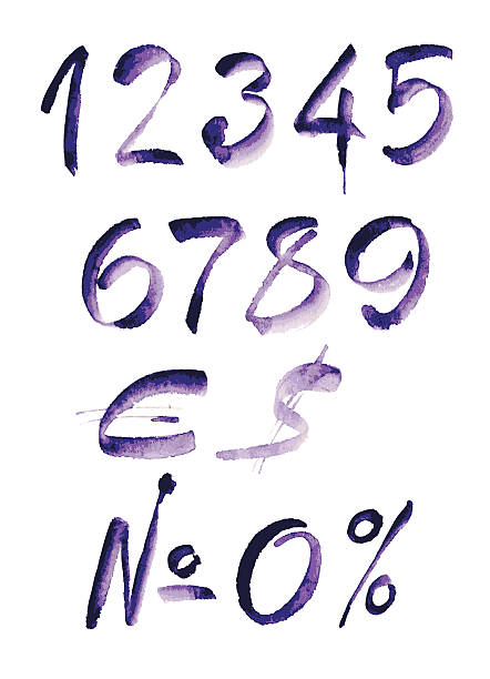 ilustraciones, imágenes clip art, dibujos animados e iconos de stock de watercolor mano púrpura números por escrito. ilustración vectorial - paint gouache wallpaper brush colors