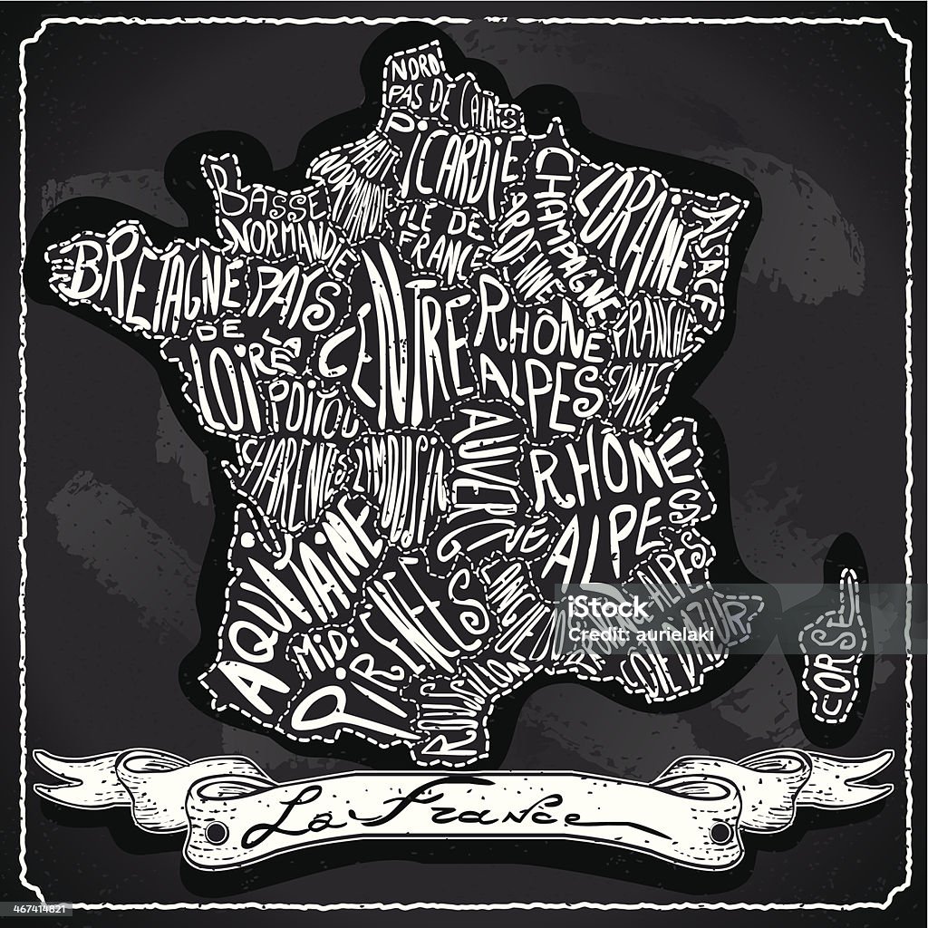 France carte Vintage avec Écriture manuscrite sur Tableau noir - clipart vectoriel de France libre de droits