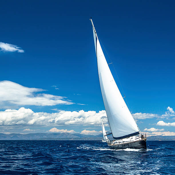istock Yacht sails with beautiful cloudless sky. 467416838