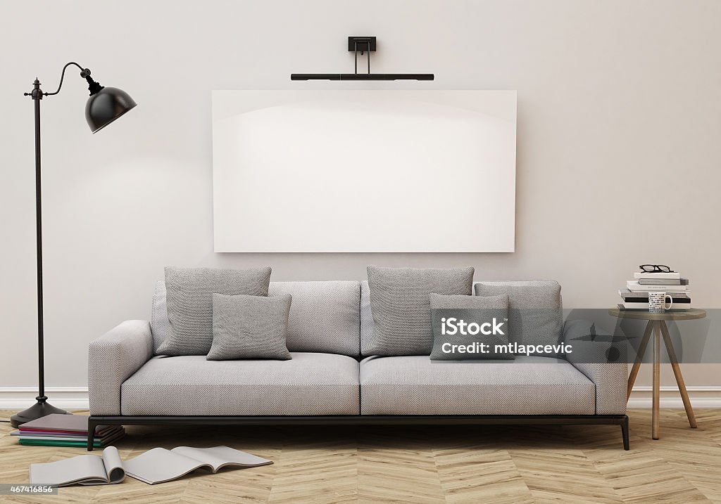 3D model of living room,poster on the wall, background 2015 Stock Photo