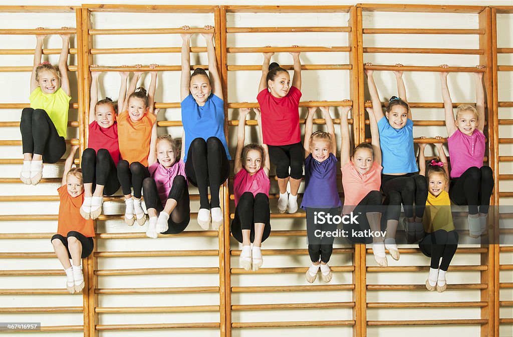 Happy sporty children in gym Group of happy sporty kids in gym Child Stock Photo