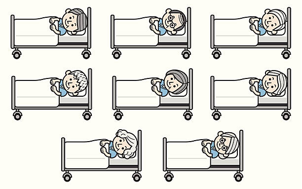 ilustrações de stock, clip art, desenhos animados e ícones de velho pessoas na cama do hospital - grandparent grandfather humor grandchild