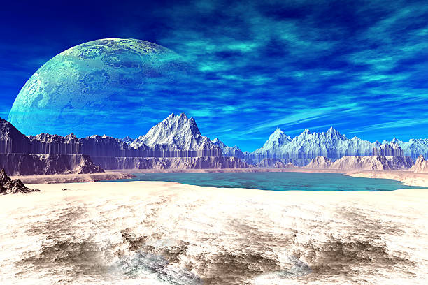 istock 3D rendered fantasy alien planet. Rocks and  moon 467419298