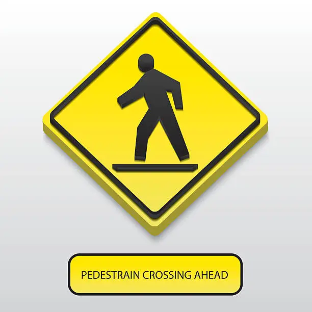 Vector illustration of 3D Pedestrian crossing ahead sign