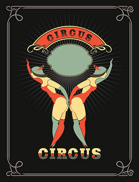 circus dancer poster circus poster with a circus dancers in costumes standing by the frame for your text vintage of burlesque dancers stock illustrations